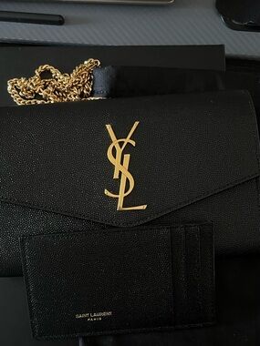 Yves Saint Laurent Uptown Chain Wallet in Grain de Poudre Embossed Leather